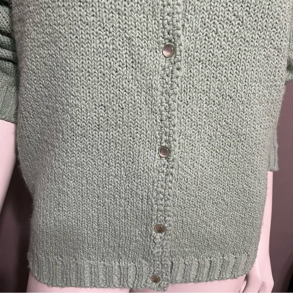 Leon Levin Mint Green Button Front Acrylic Grandma Sweater Sz-Medium