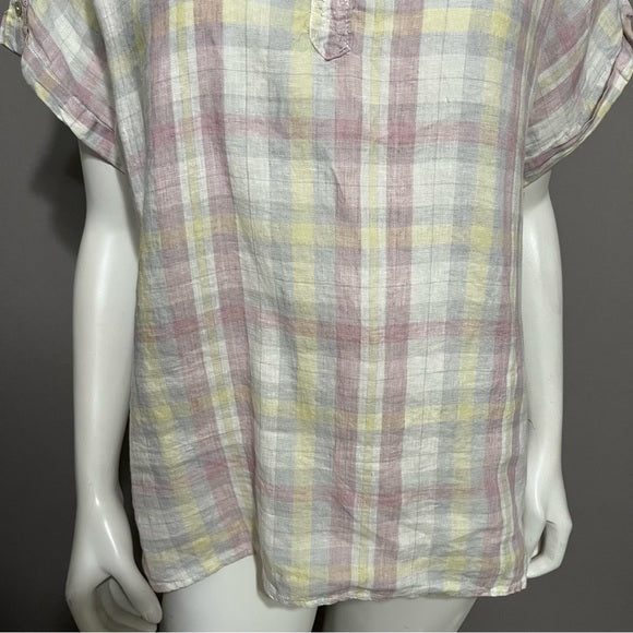 Isaac Mizrahi 100% Linen Square Pastel Print Shirt Sz-Large