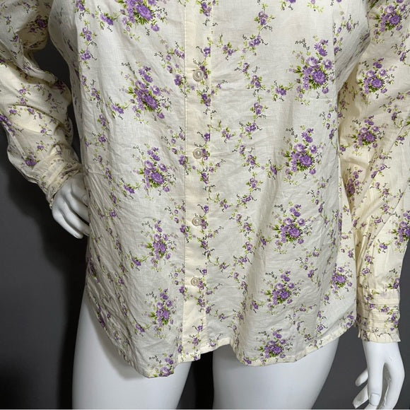 Asos 100% Cotton Purple Floral Ruffle Shirt Sz-14