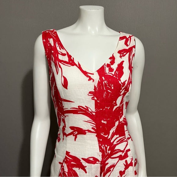 Coldwater Creek 100% Linen Red & White Print Fit & Flare Dress Sz-12