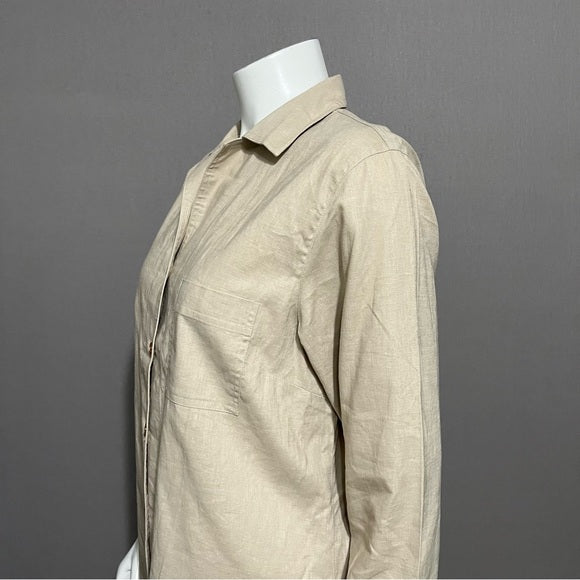 Liz Baker Brown Cotton | Linen Button Front Shirt Sz-Large