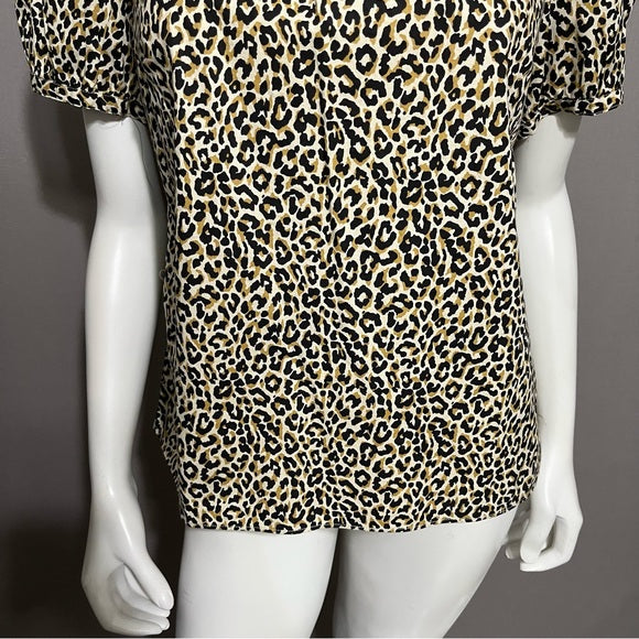 J. Crew Cotton Cheetah Print Shirt Sleeve Shirt Sz-Medium