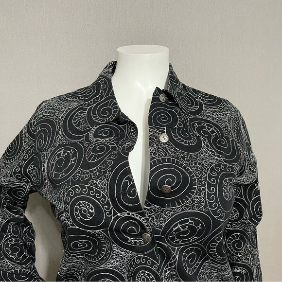 Laura Ashley Black 100% Cotton Embroidered Artsy Jacket Size - Large