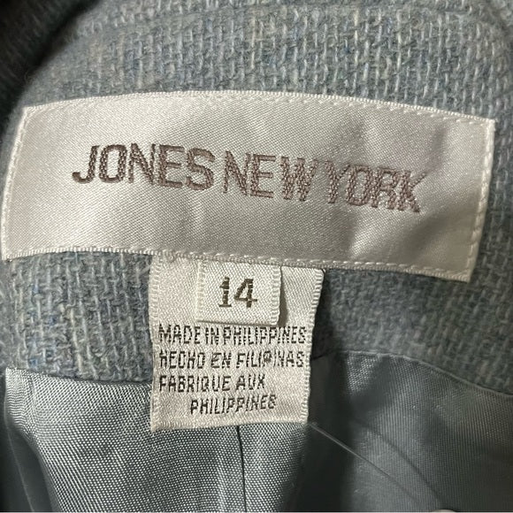 Jones New York Wool Cashmere Zip Up Pastel Blue Blazer Sz-14