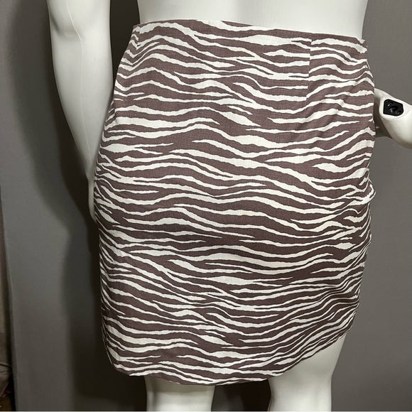 Loft Brown Cotton Zebra Print Pencil Skirt Sz-14