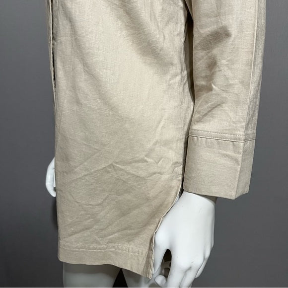 Liz Baker Brown Cotton | Linen Button Front Shirt Sz-Large