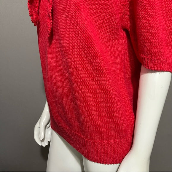 ⭐️American Weekend Ramie/Cotton Red Tie Neck Short Sleeve Sweater Sz-Small