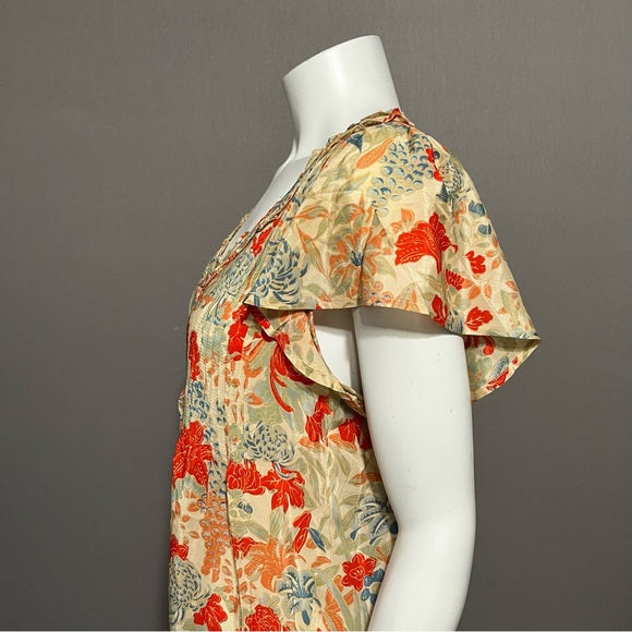 Joie 100% Silk Floral Short Sleeve Blouse Sz-Medium