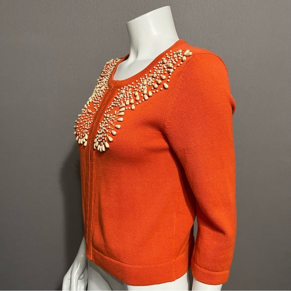 Banana Republic Orange Beaded Open Front Artsy 100% Cotton Cardigan Sz-Medium