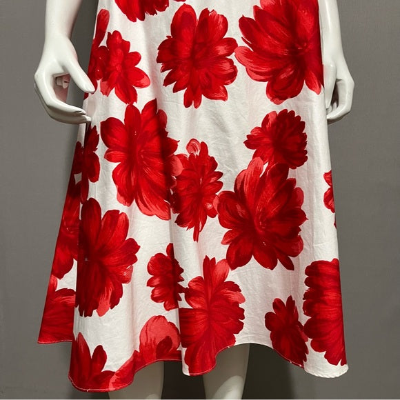 Coldwater Creek Red Floral Spaghetti Strap Flare Dress Sz-12