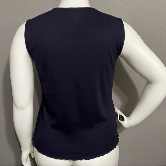 ⭐️Lauren Ralph Lauren V-Neck 100% Cotton Navy Tank Top Sz-2X