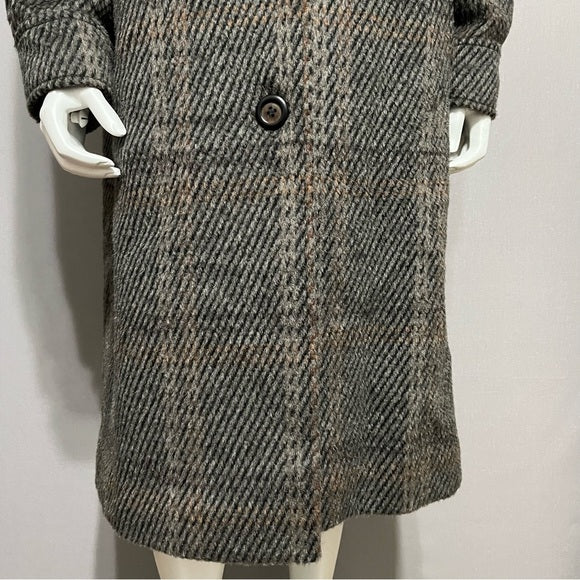 Vintage Terra Stripe & Plaid Wool & Mohair With Faux Fur Collar Coat Sz-Lg/XL