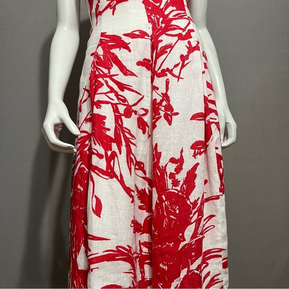 Coldwater Creek 100% Linen Red & White Print Fit & Flare Dress Sz-12