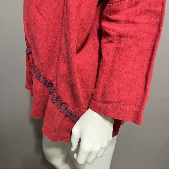 ⭐️Studio 90 Red 100% Linen Button Front Shirt Sz-XL