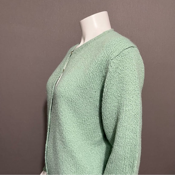 Leon Levin Mint Green Button Front Acrylic Grandma Sweater Sz-Medium