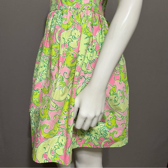 Lilly Pulitzer Pink & Green Animal Print 100% Cotton Dress Sz-2