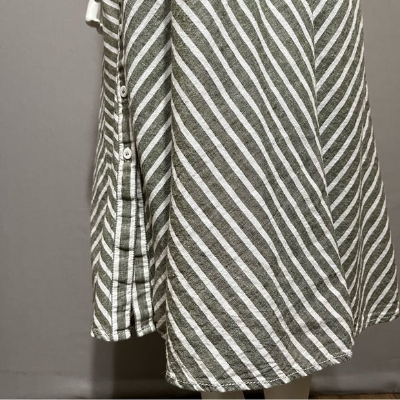 Stripe Linen & Cotton Midi Skirt Sz-Medium