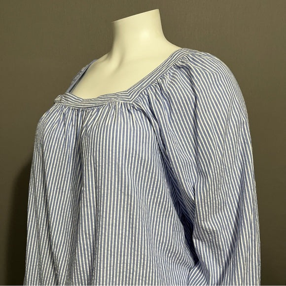 Terra & Sky Blue Striped Square Neck 100% Cotton Sz-2X