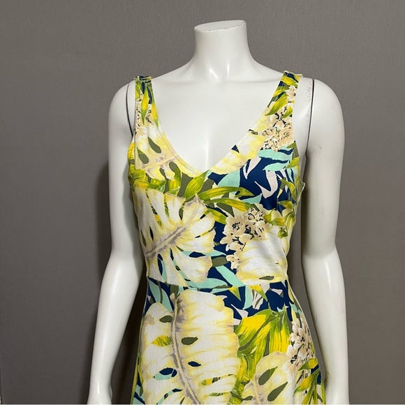 Chaps Yellow 100% Cotton Floral Maxi Knit Sleeveless Dress Sz-Large