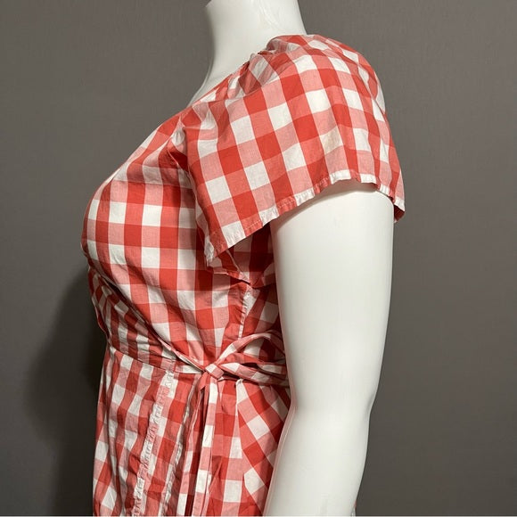 Gap Checkered Wrap Tie Waist 100% Cotton Short Sleeve Shirt Sz-Large Tall