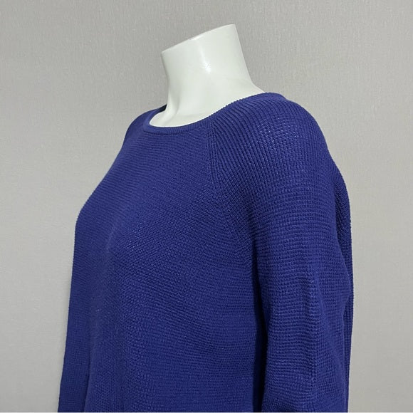 Eileen Fisher Blue 100% Organic Cotton Waffle Knit Lightweight Sweater Sz-XS