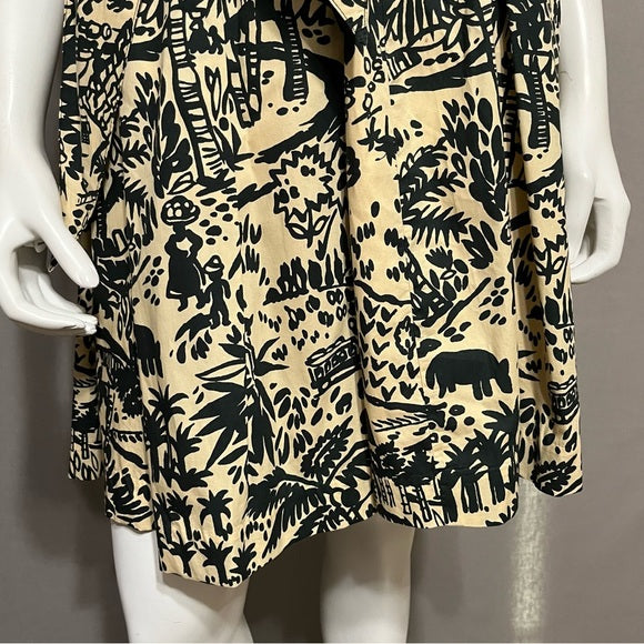 Corey Lynn Calter Anthropologie Tropical Pleated 100% Cotton Skirt Size -2