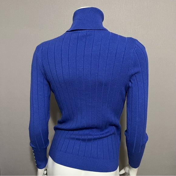 Talbots Blue Ribbed Cotton Blend Turtleneck Sweater Sz-Small-Petite