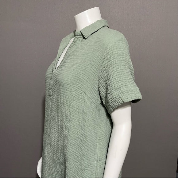 Green Textured Green 100% Cotton Tunic Dress Sz-Large