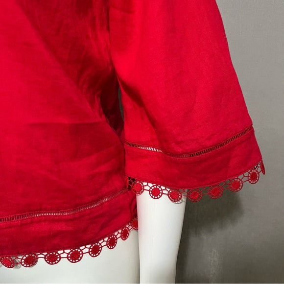 Lauren Ralph Lauren Red 100% Tunic Linen With Embellished Trim Top Size - XL