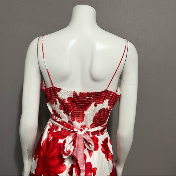 Coldwater Creek Red Floral Spaghetti Strap Flare Dress Sz-12