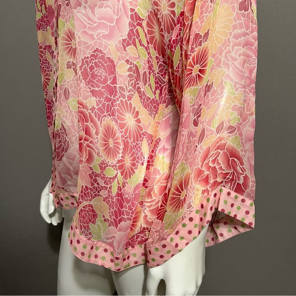 Spenser Jeremy Pink Artsy Sheer 100% Silk Blouse Sz-XL