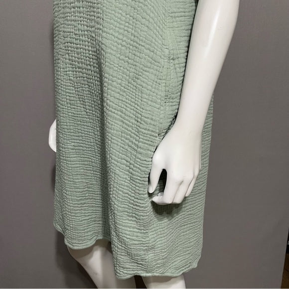 Green Textured Green 100% Cotton Tunic Dress Sz-Large