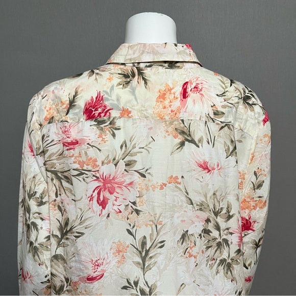 J.Jill Cotton | Silk Floral Button Front Shirt Sz-Large