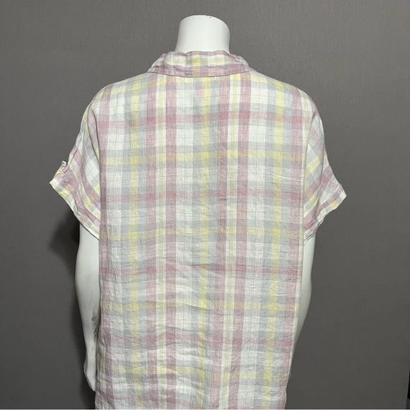 Isaac Mizrahi 100% Linen Square Pastel Print Shirt Sz-Large