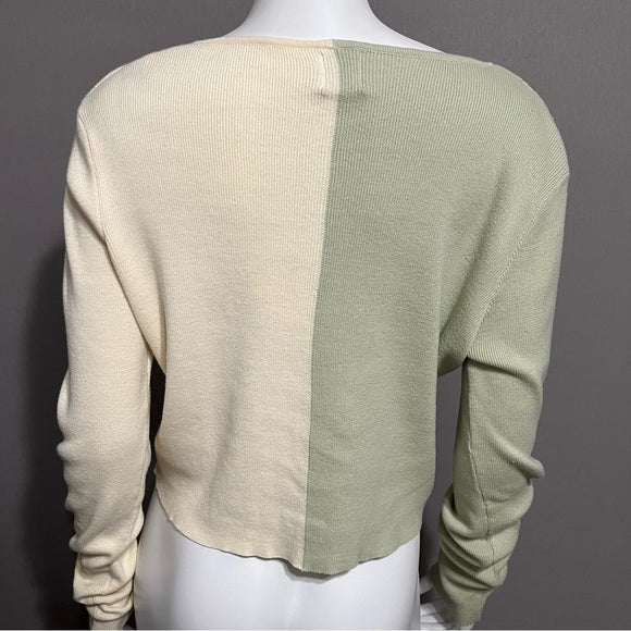 Princess Polly Green Beige 100% Cotton Ribbed 100% Cotton Cropped Sweater