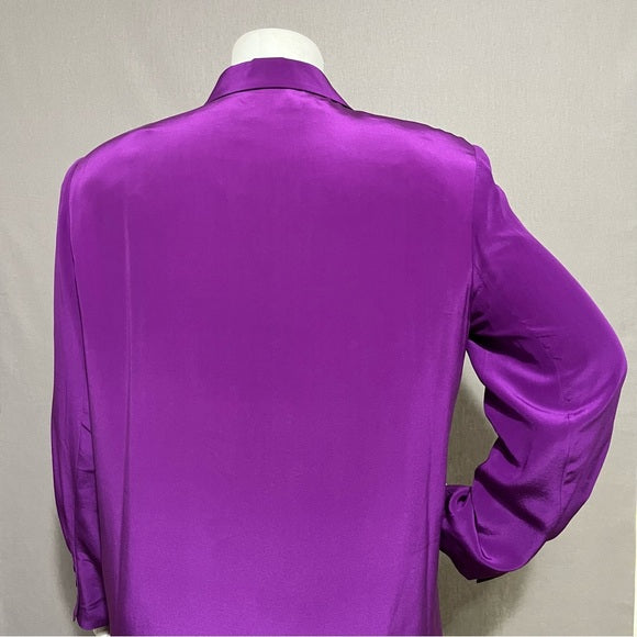 Diane Gilman 100% Silk Purple Long Lightweight 3 Button Blazer Size - 1X