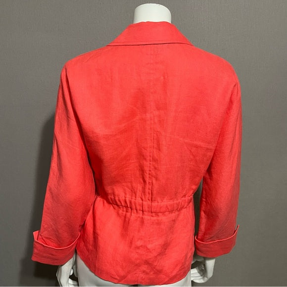 Jones New York Coral 100% Linen Button Front Blazer Sz-Small