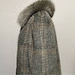 Vintage Terra Stripe & Plaid Wool & Mohair With Faux Fur Collar Coat Sz-Lg/XL