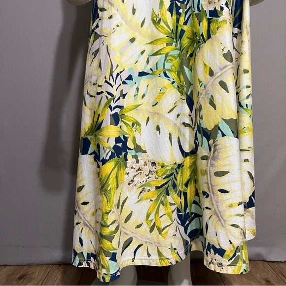 Chaps Yellow 100% Cotton Floral Maxi Knit Sleeveless Dress Sz-Large