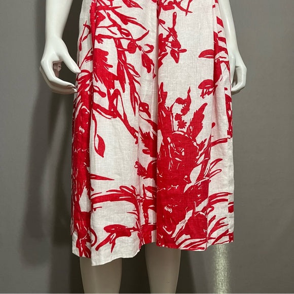 Coldwater Creek 100% Linen Red & White Print Fit & Flare Dress Sz-12