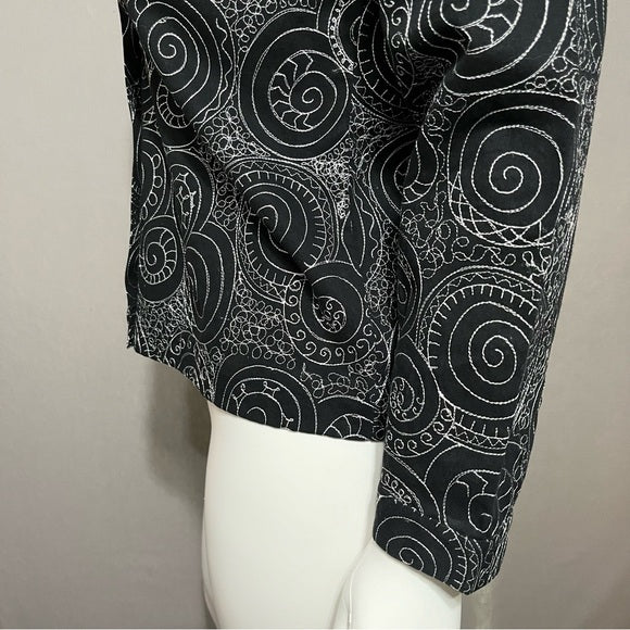 Laura Ashley Black 100% Cotton Embroidered Artsy Jacket Size - Large