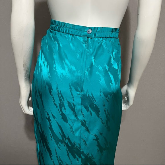 Vintage 100% Silk Pencil Green Turquoise Skirt Sz-10