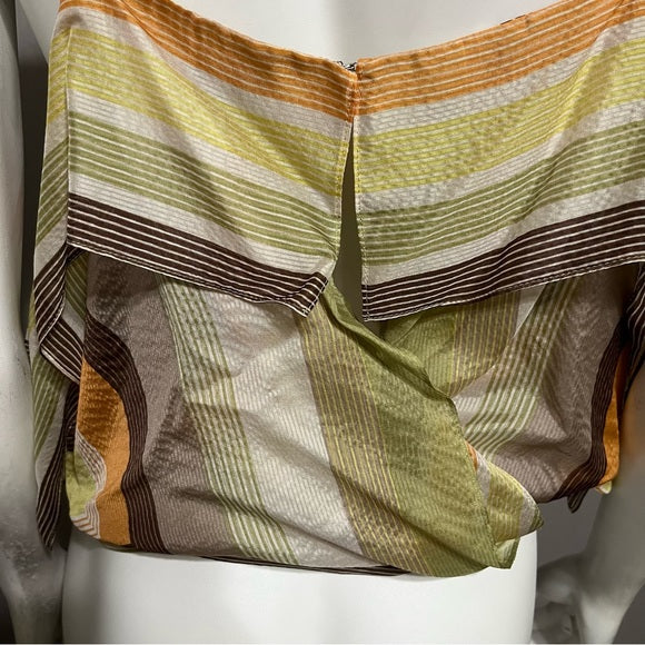 BCBG Green/Orange/Brown Silk Halter Blouse Sz-Large