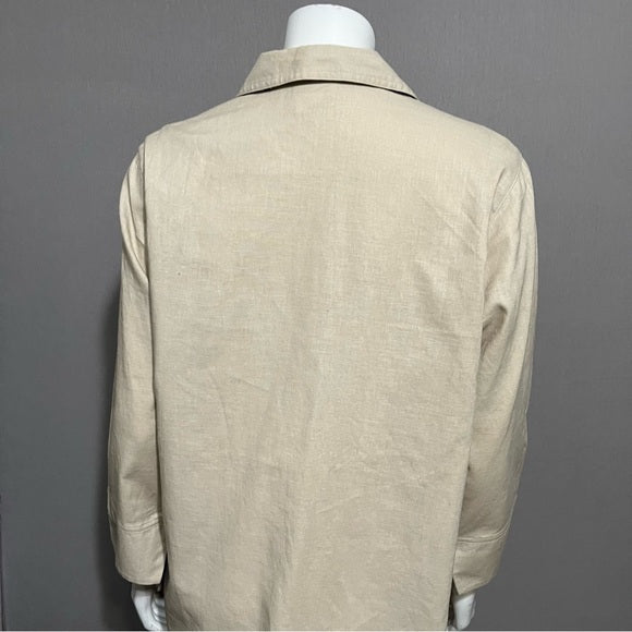 Liz Baker Brown Cotton | Linen Button Front Shirt Sz-Large