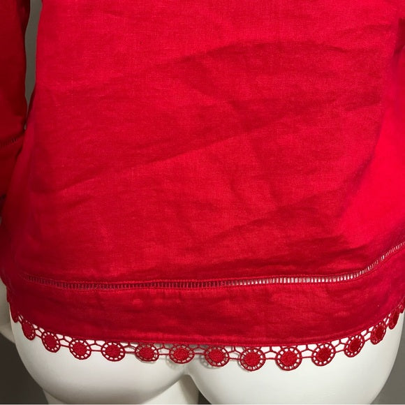 Lauren Ralph Lauren Red 100% Tunic Linen With Embellished Trim Top Size - XL