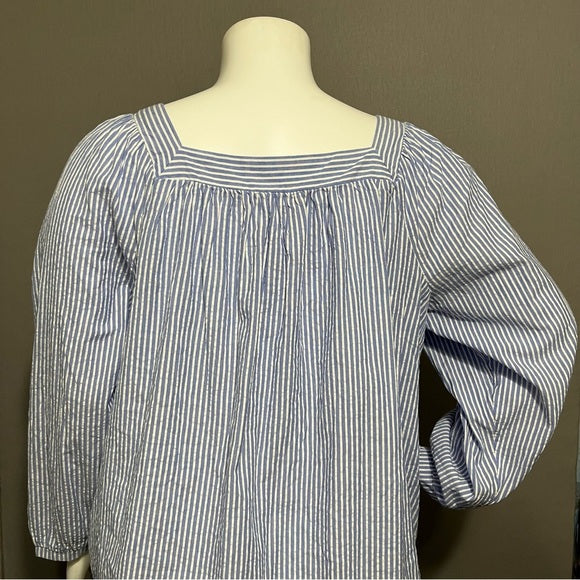 Terra & Sky Blue Striped Square Neck 100% Cotton Sz-2X