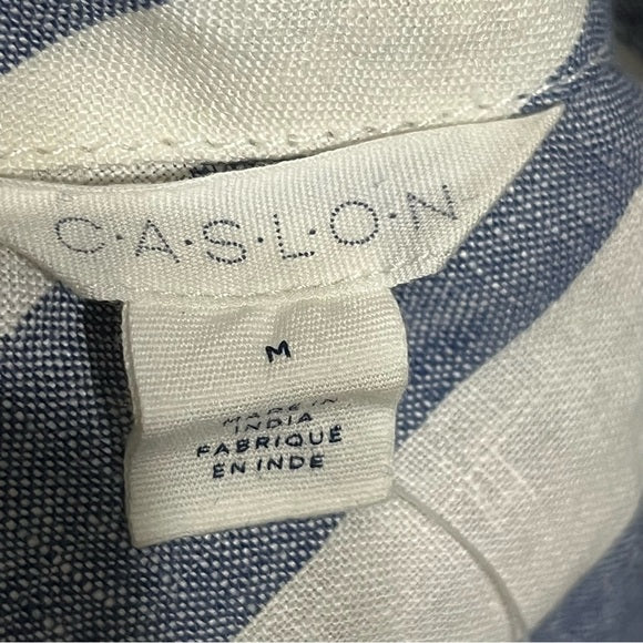 Caslon Blue | White 100% Linen Striped V-Neck Top Sz-Medium