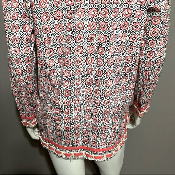 V-Neck 100% Cotton Floral Tunic Top Sz-Medium