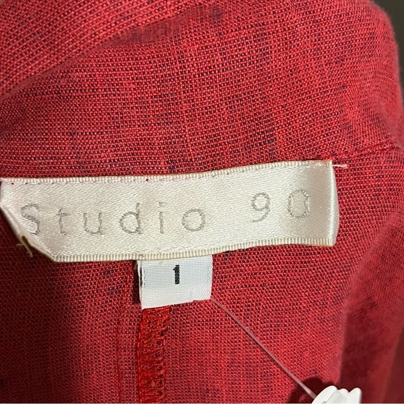 ⭐️Studio 90 Red 100% Linen Button Front Shirt Sz-XL