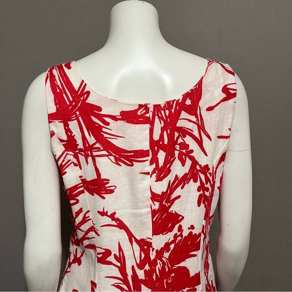 Coldwater Creek 100% Linen Red & White Print Fit & Flare Dress Sz-12